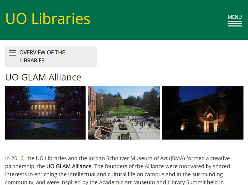print screen of the articles on University of Oregon Libraries website